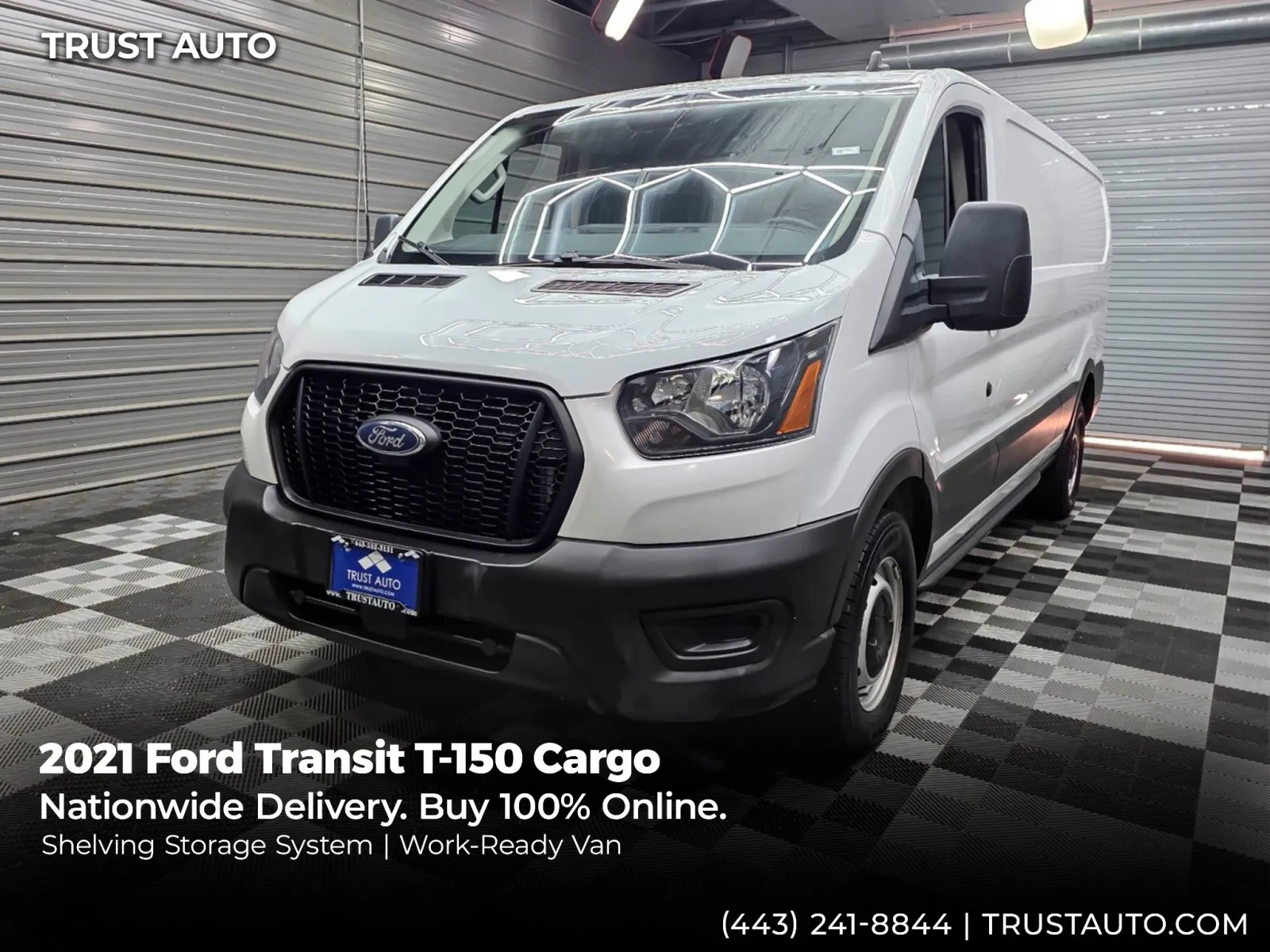 White 2021 Ford Transit T-150 Cargo 148''WB Low Roof Minivan/Van w/Shelving Storage System for sale in Sykesville, MD