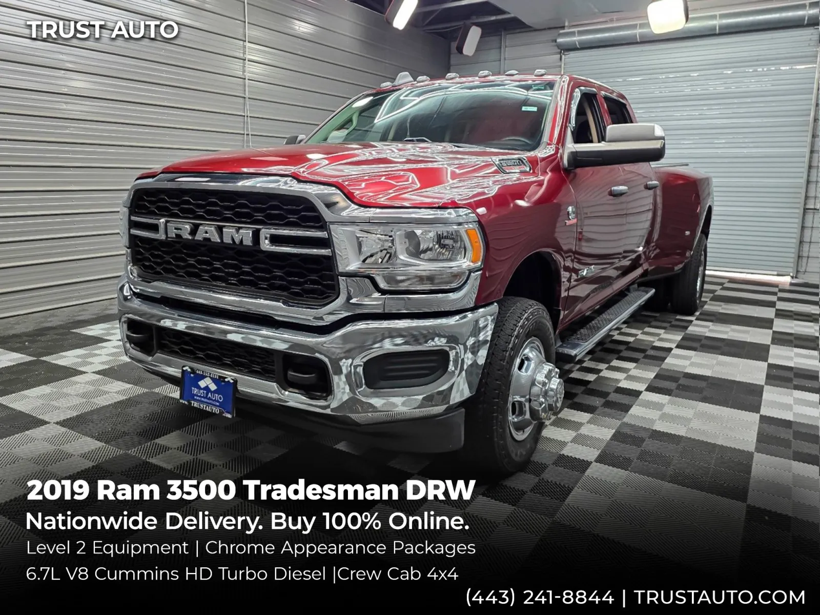 Red 2019 Ram 3500 DRW Tradesman 4WD Crew Cab Dually 8FT Bed Cummins Diesel Pickup Truck for sale in Sykesville, MD