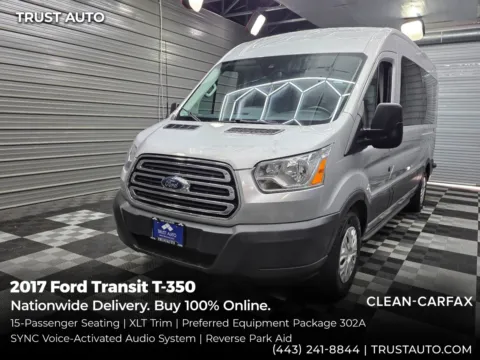 Silver 2017 Ford Transit T-350 15-Passenger XLT 148''WB Medium Roof Minivan/Van for sale in Sykesville, MD