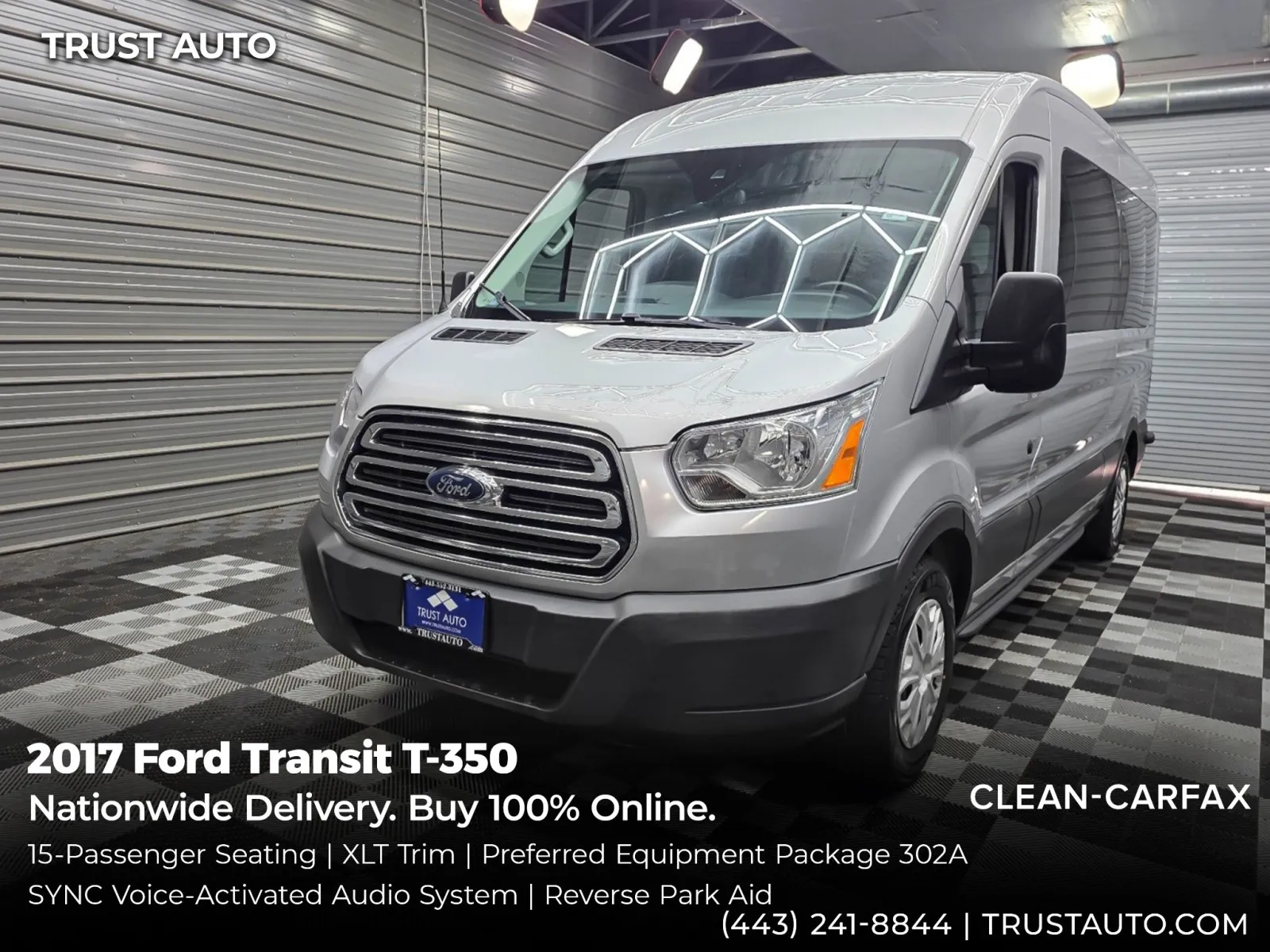 Silver 2017 Ford Transit T-350 15-Passenger XLT 148''WB Medium Roof Minivan/Van for sale in Sykesville, MD