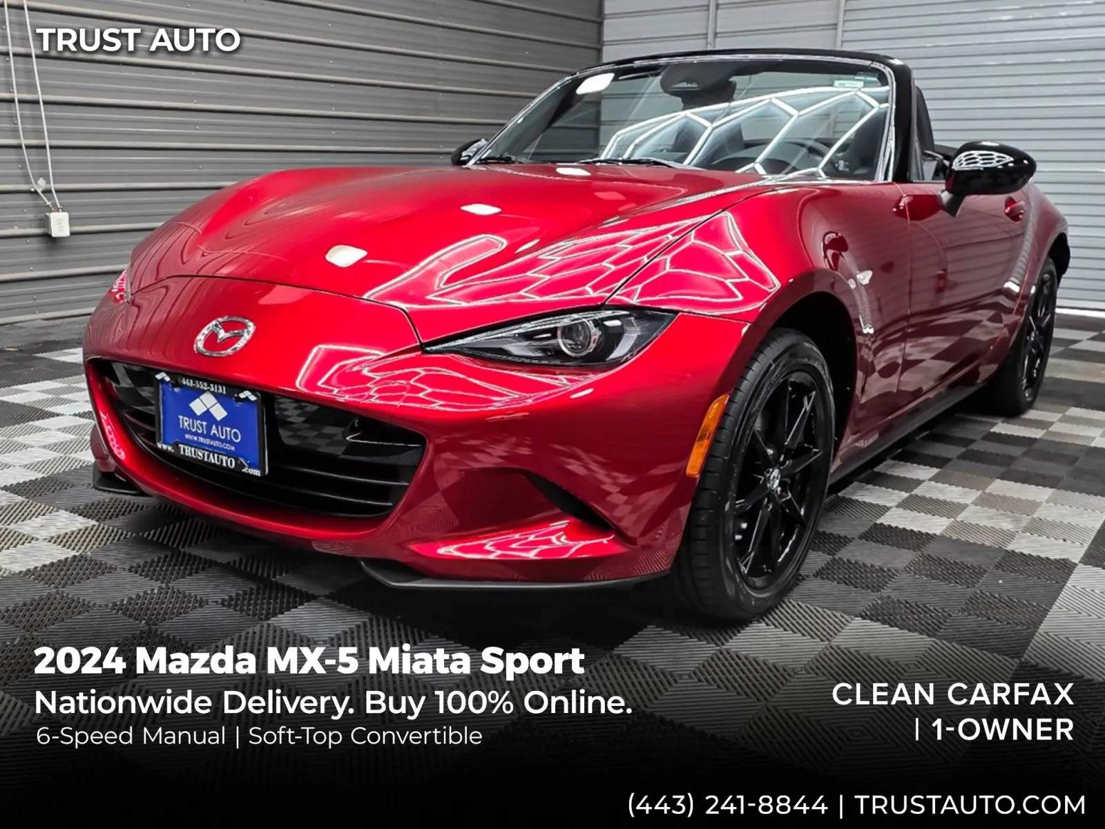 Red 2024 Mazda MX-5 Miata Sport 6-Speed Manual Soft-Top Convertible for sale in Sykesville, MD