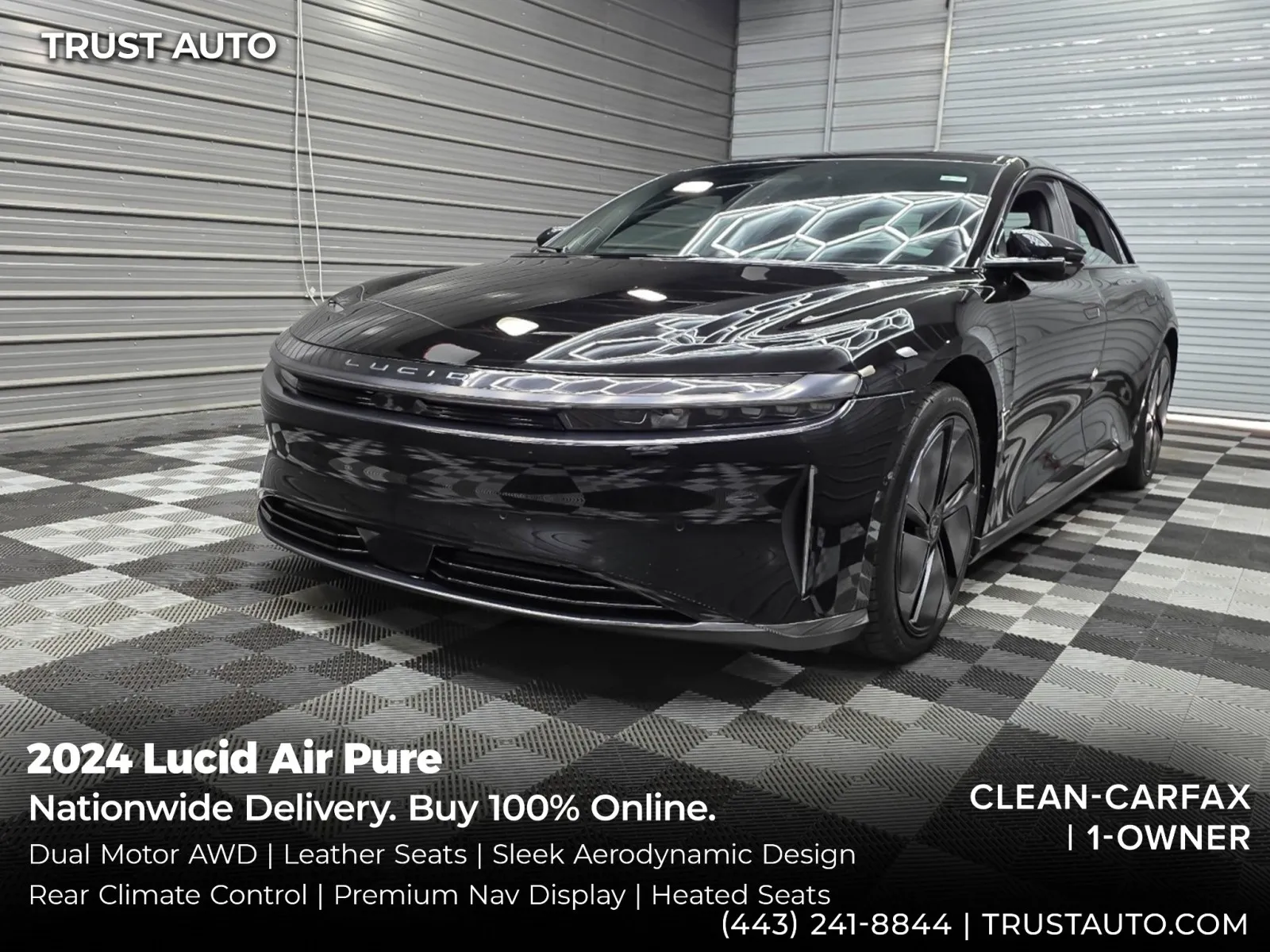 Black 2024 Lucid Air Pure AWD Electric Sedan for sale in Sykesville, MD