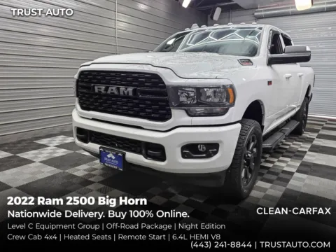 White 2022 Ram 2500 Big Horn 4WD Crew Cab Pickup Truck w/Level C Equipment Group for sale in Sykesville, MD