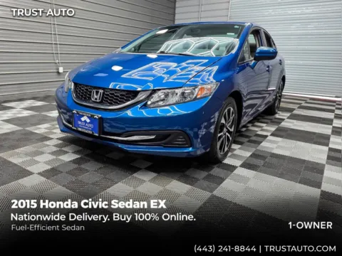 Blue 2015 Honda Civic EX 4-Door Sedan for sale in Sykesville, MD