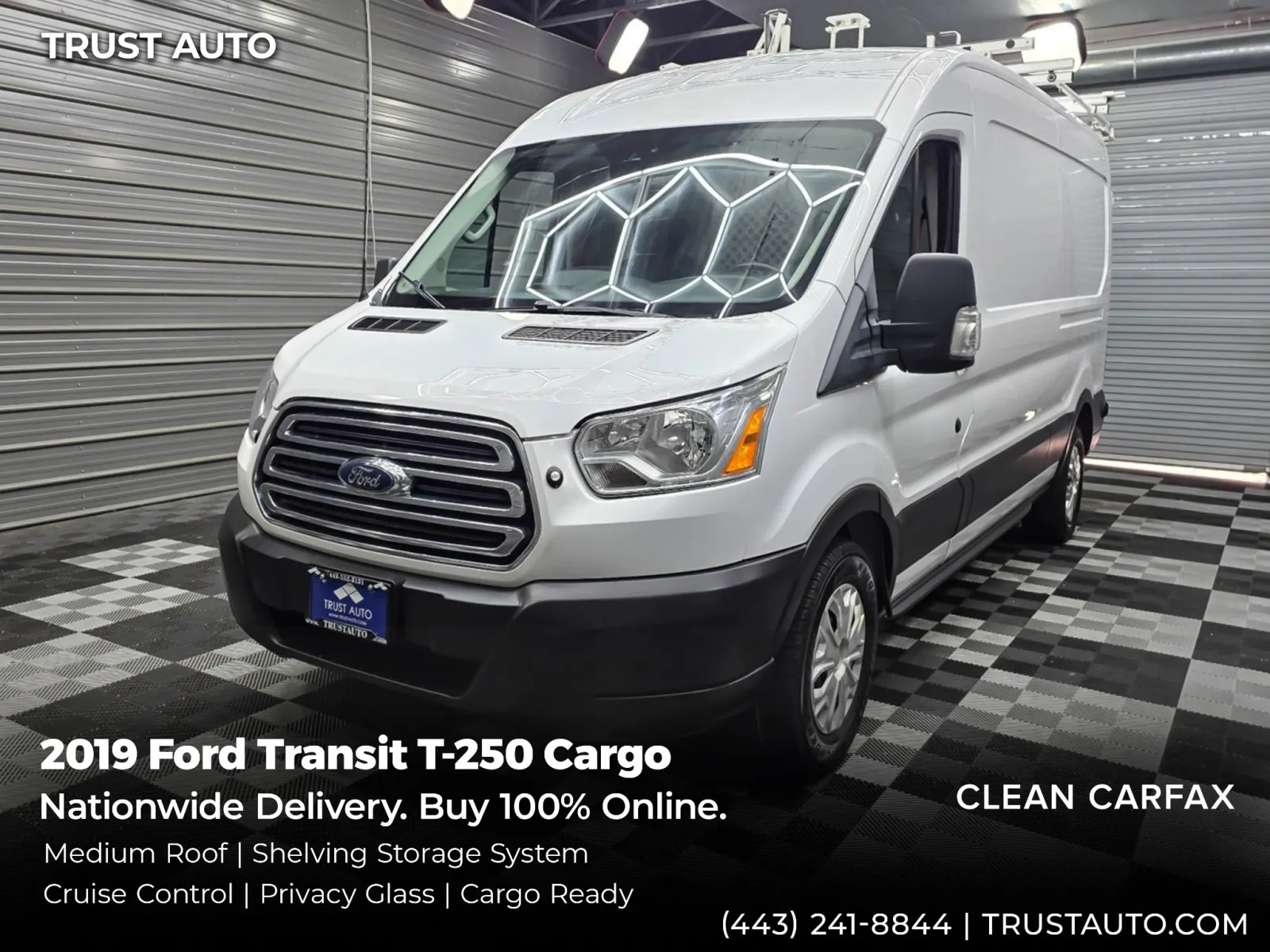 2019 Ford Transit T-250 Cargo 148''WB Medium Roof Minivan/Van w/Roof Racks/Shelving Storage System