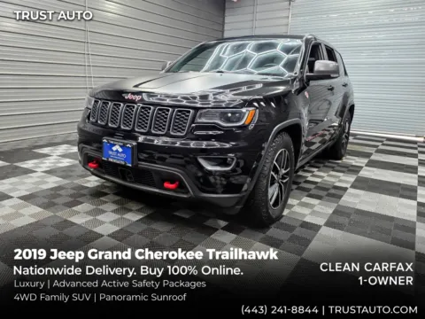 Black 2019 Jeep Grand Cherokee Trailhawk 4WD SUV w/Luxury/Advance Active Safety Pkgs for sale in Sykesville, MD