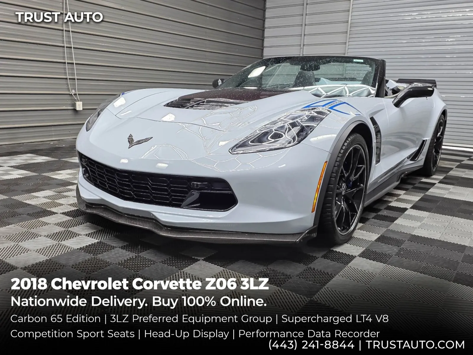 Gray 2018 Chevrolet Corvette Z06 3LZ Luxury Convertible w/Carbon 65 Edition for sale in Sykesville, MD