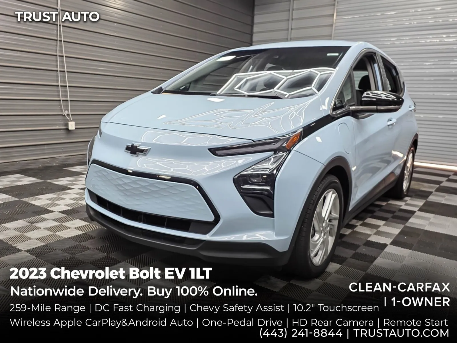 Blue 2023 Chevrolet Bolt EV 1LT Electric Hatchback for sale in Sykesville, MD