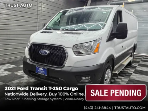 White 2021 Ford Transit T-250 Cargo 130''WB Low Roof Minivan/Van w/Roof Racks/Shelving Storage Syste for sale in Sykesville, MD