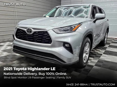 Silver 2021 Toyota Highlander LE 8-Passenger SUV for sale in Sykesville, MD
