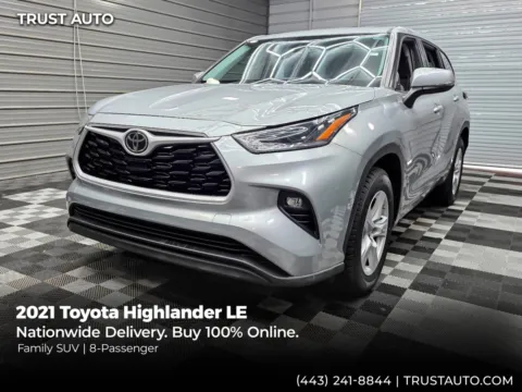 Silver 2021 Toyota Highlander LE 8-Passenger SUV for sale in Sykesville, MD