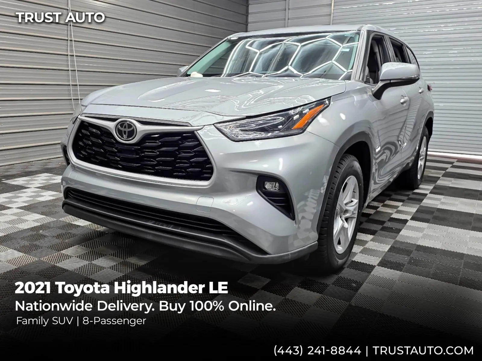 Silver 2021 Toyota Highlander LE 8-Passenger SUV for sale in Sykesville, MD