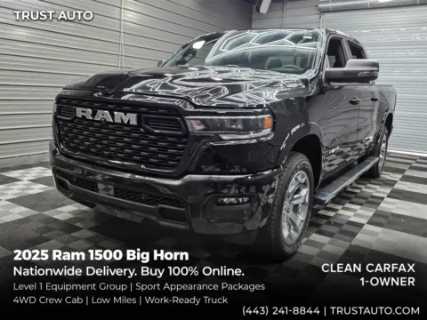Black 2025 Ram 1500 Big Horn 4WD Crew Cab Pickup Truck w/Level 1 Equipment Group for sale in Sykesville, MD