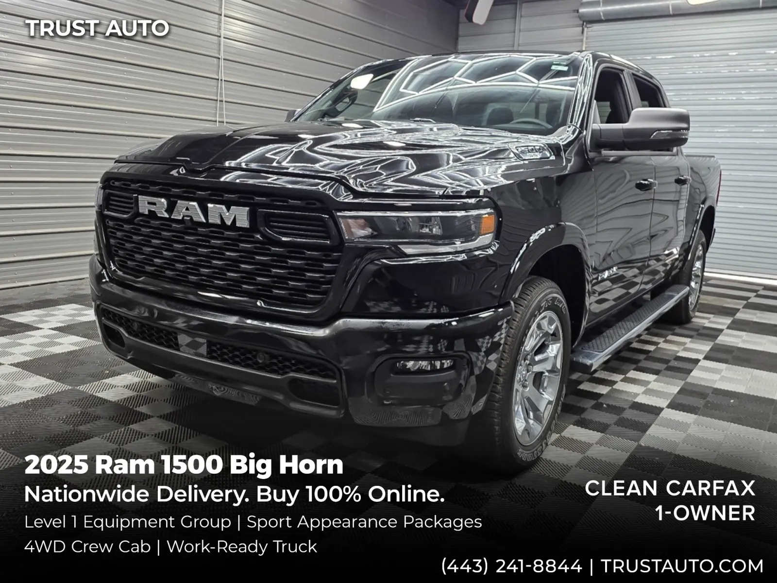 Black 2025 Ram 1500 Big Horn 4WD Crew Cab Pickup Truck w/Level 1 Equipment Group for sale in Sykesville, MD