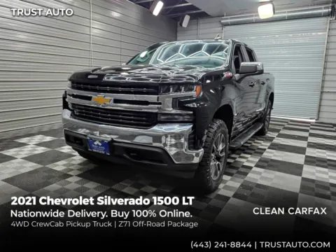 Black 2021 Chevrolet Silverado 1500 LT 4WD Crew Cab 5.3L V8 Ecotec Pickup Truck for sale in Sykesville, MD