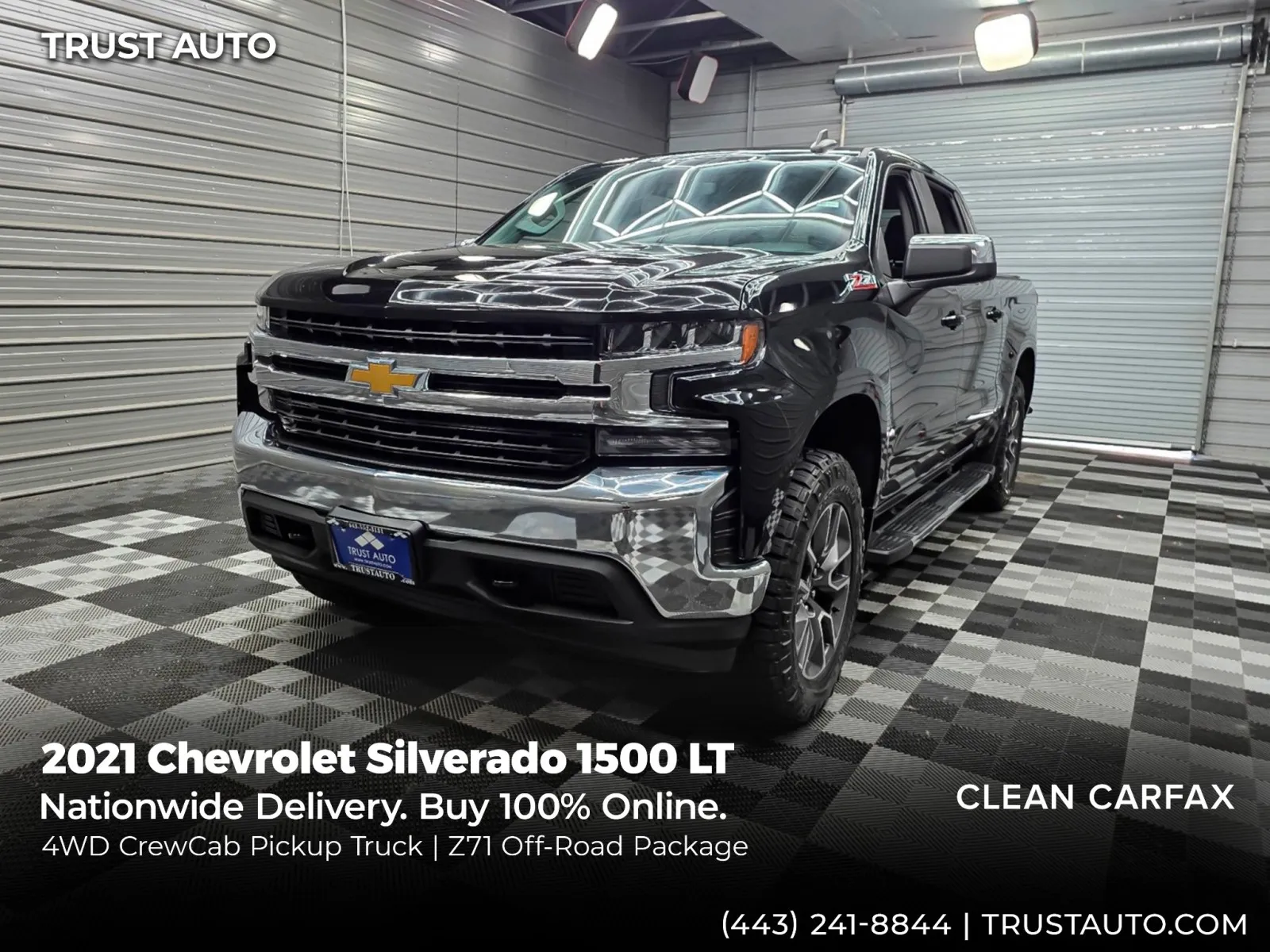 Black 2021 Chevrolet Silverado 1500 LT 4WD Crew Cab 5.3L V8 Ecotec Pickup Truck for sale in Sykesville, MD