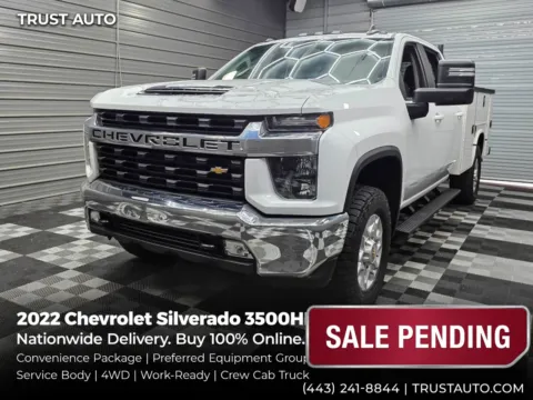 White 2022 Chevrolet Silverado 3500HD CC LT 4WD Crew Cab Long Bed Service Body Pickup Truck w/Convenience for sale in Sykesville, MD