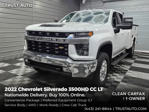 White 2022 Chevrolet Silverado 3500HD CC LT 4WD Crew Cab Long Bed Service Body Pickup Truck w/Convenience Pkg for sale in Sykesville, MD