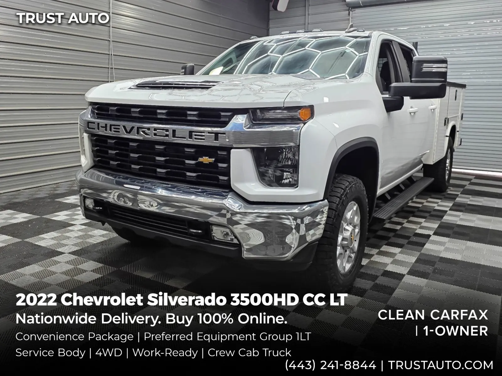 White 2022 Chevrolet Silverado 3500HD CC LT 4WD Crew Cab Long Bed Service Body Pickup Truck w/Convenience Pkg for sale in Sykesville, MD