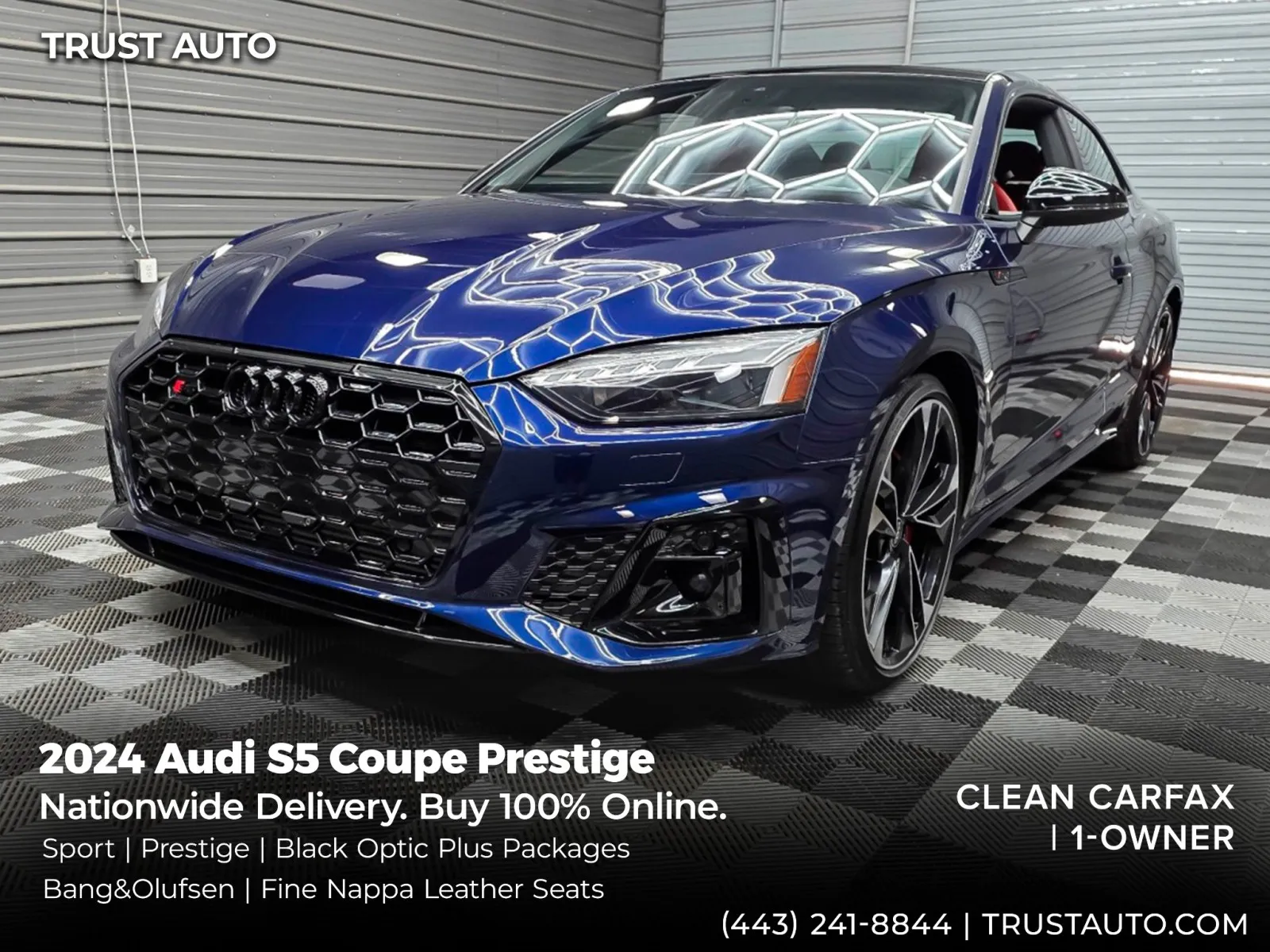 Blue 2024 Audi S5 Prestige 3.0T Quattro AWD Luxury Coupe w/Sport Pkg for sale in Sykesville, MD