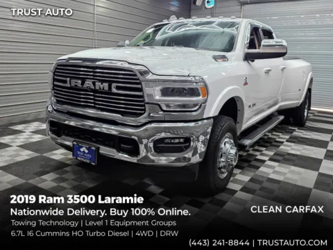 White 2019 Ram 3500 DRW Laramie 4WD Crew Cab 6.7L Cummins Turbo Diesel Pickup Truck for sale in Sykesville, MD