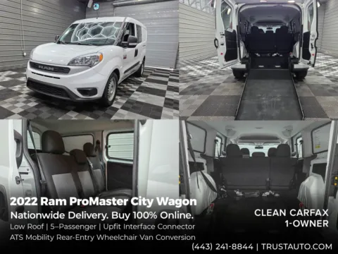 White 2022 Ram ProMaster City Wagon Low Roof 5-Passenger Wheelchair Accessible Van/Mobility Conversion for sale in Sykesville, MD