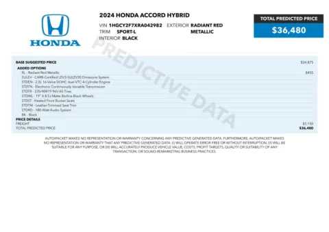 Another view of 2024 Honda Accord Sport-L Hybrid Sedan for sale in Sykesville, MD at Trust Auto