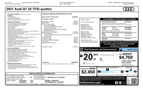 Another view of 2021 Audi Q7 Premium Plus 55 TFSI Quattro AWD 7-Passenger Luxury SUV for sale in Sykesville, MD at Trust Auto