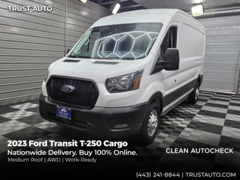 White 2023 Ford Transit T-250 Cargo 148''WB AWD Medium Roof Minivan/Van for sale in Sykesville, MD