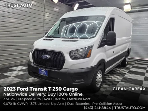 White 2023 Ford Transit T-250 Cargo 148''WB AWD Medium Roof Minivan/Van for sale in Sykesville, MD