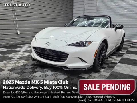 White 2023 Mazda MX-5 Miata Club Soft-Top 6-Speed Manual Convertible for sale in Sykesville, MD