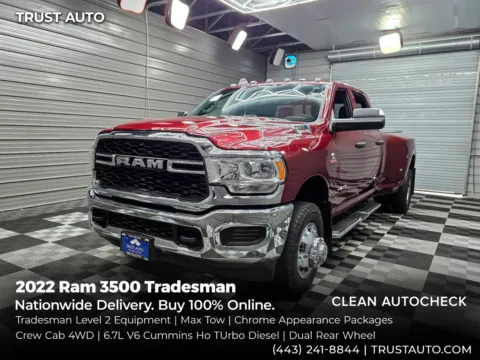 Yellow 2022 Ram 3500 DRW Tradesman 4WD Crew Cab Cummins HO Turbo Diesel Pickup Truck w/Max Tow/Chrome Appearance Pkgs for sale in Sykesville, MD