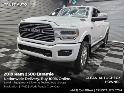 White 2019 Ram 2500 Laramie 4WD Crew Cab Hemi Pickup Truck w/Level 1 Equipment Pkg for sale in Sykesville, MD
