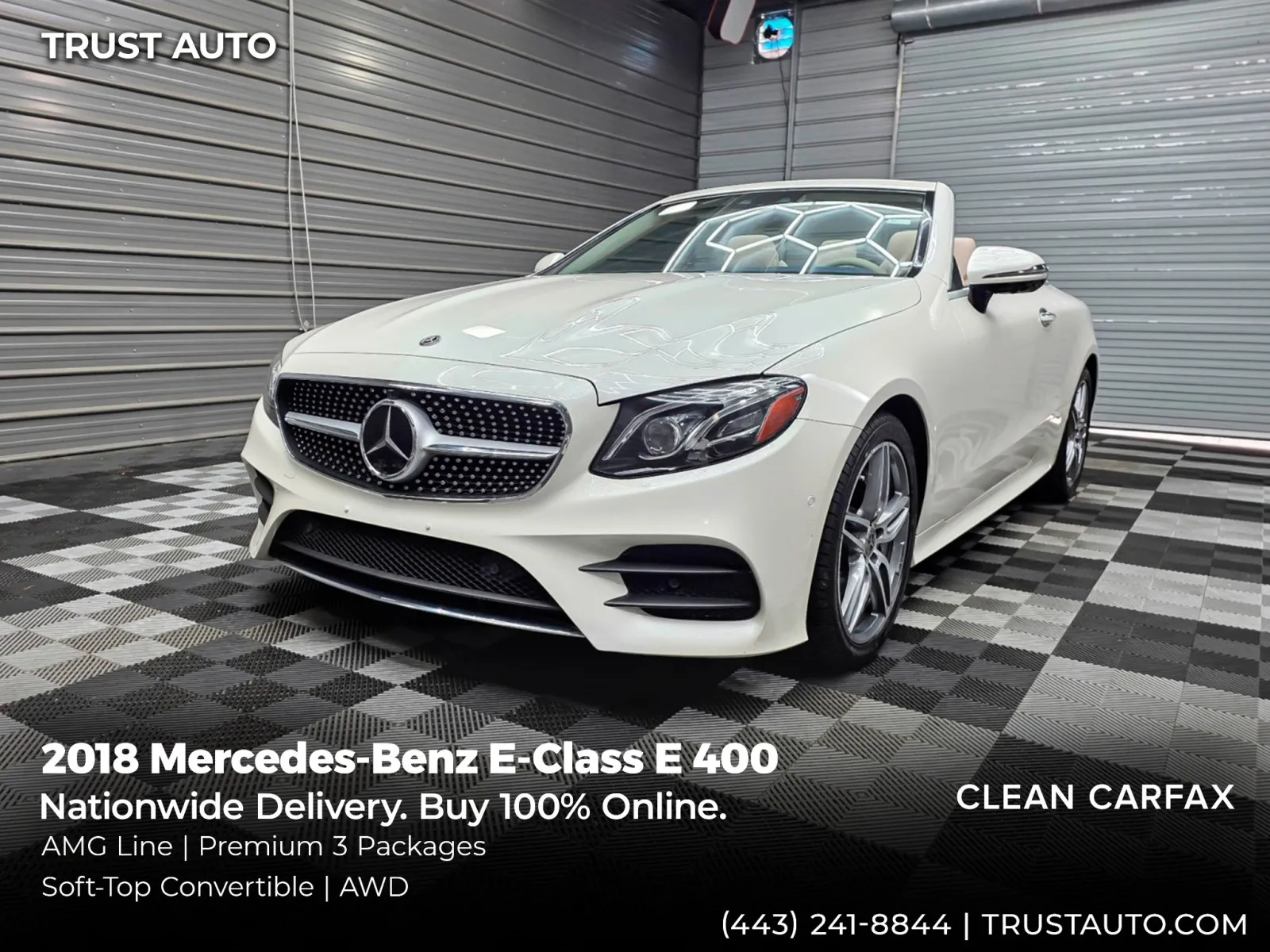 White 2018 Mercedes-Benz E-Class E 400 4Matic AWD Soft-Top Convertible w/Premium 3/AMG Line Pkgs for sale in Sykesville, MD