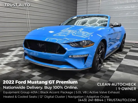 Blue 2022 Ford Mustang GT Premium Soft-Top Convertible w/Equipment Group 401A for sale in Sykesville, MD