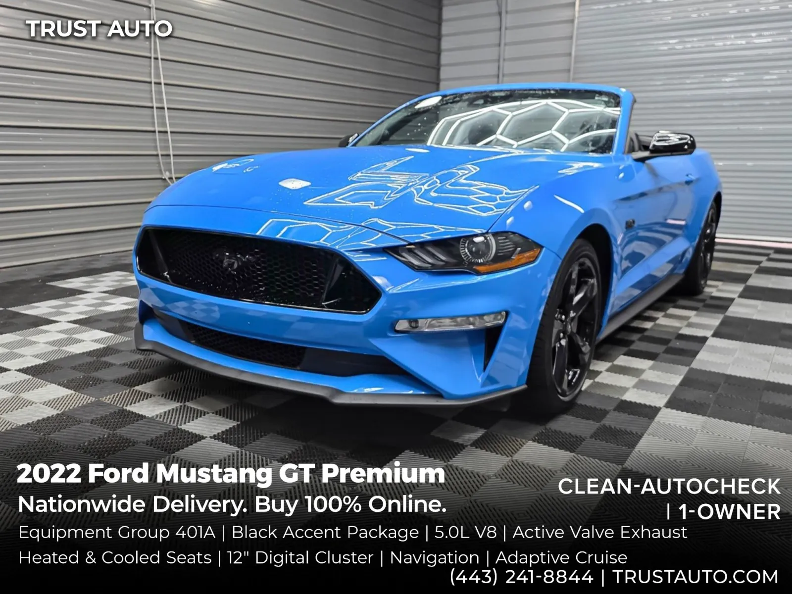 Blue 2022 Ford Mustang GT Premium Soft-Top Convertible w/Equipment Group 401A for sale in Sykesville, MD