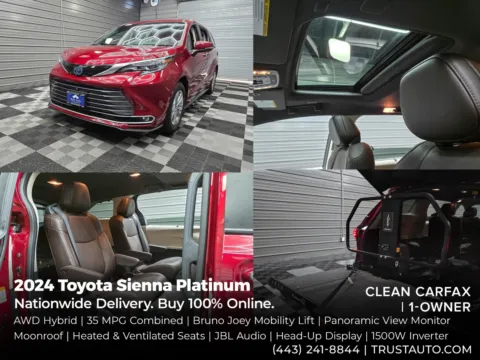 Red 2024 Toyota Sienna Platinum AWD 7-Passenger Hybrid Minivan/Van for sale in Sykesville, MD