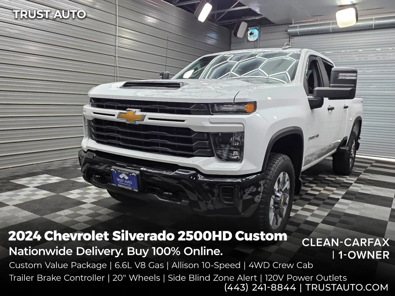 White 2024 Chevrolet Silverado 2500 HD Custom 4WD Crew Cab 6.6L V8 Pickup Truck w/Custom Value Pkg for sale in Sykesville, MD