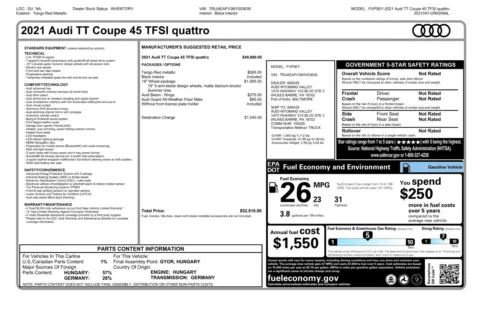 Another view of 2021 Audi TT Coupe 45 TFSI quattro AWD Coupe for sale in Sykesville, MD at Trust Auto