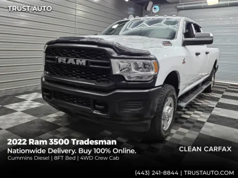 White 2022 Ram 3500 Tradesman 4WD Crew Cab 8FT Bed Cummins Diesel Pickup Truck for sale in Sykesville, MD