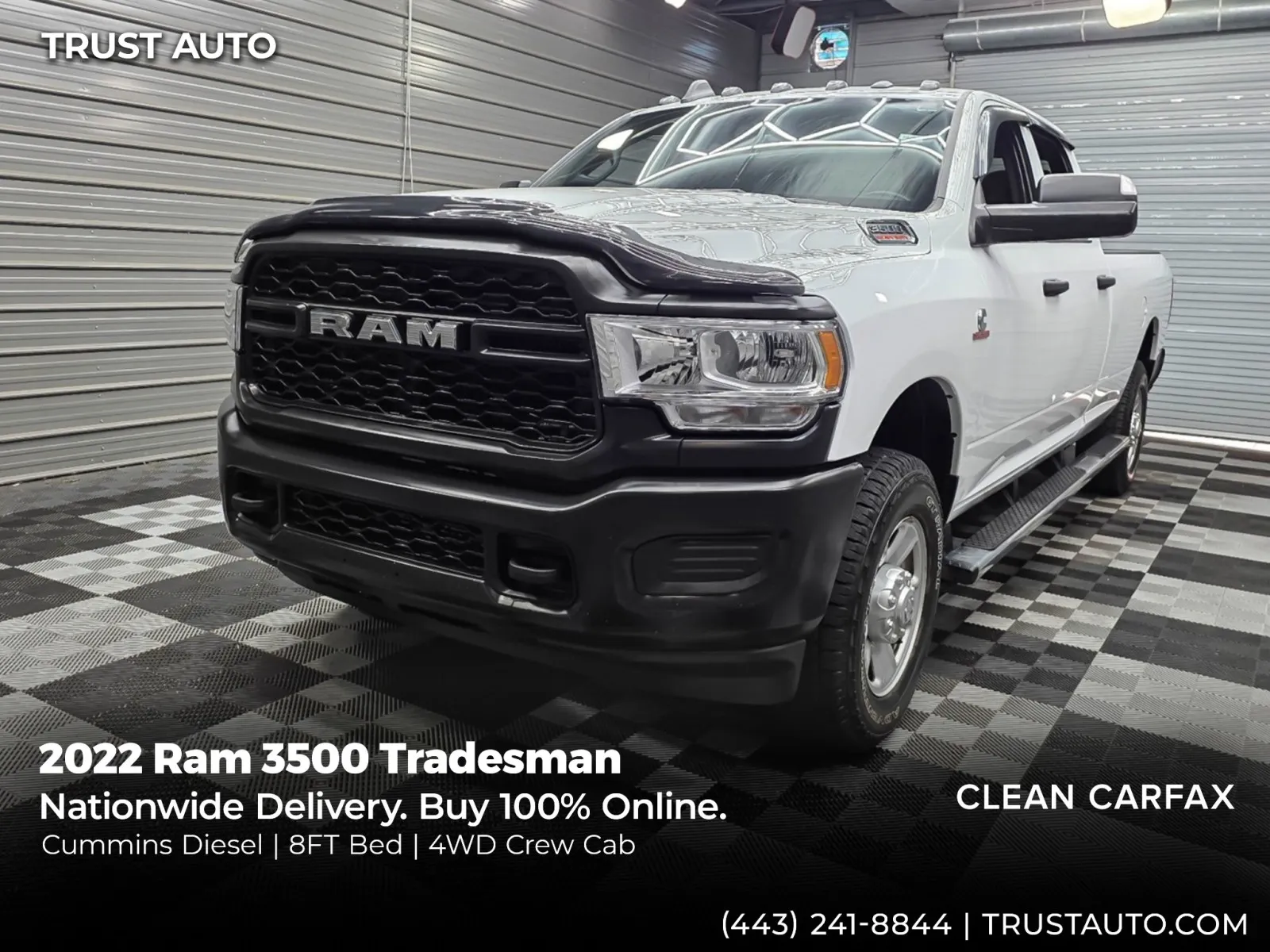 White 2022 Ram 3500 Tradesman 4WD Crew Cab 8FT Bed Cummins Diesel Pickup Truck for sale in Sykesville, MD
