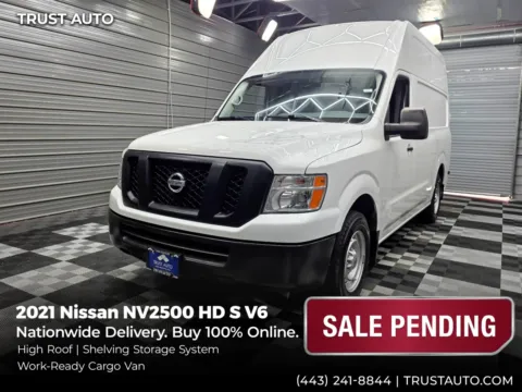 White 2021 Nissan NV2500 HD Cargo S High Roof Minivan/Van w/Shelving Storage System for sale in Sykesville, MD