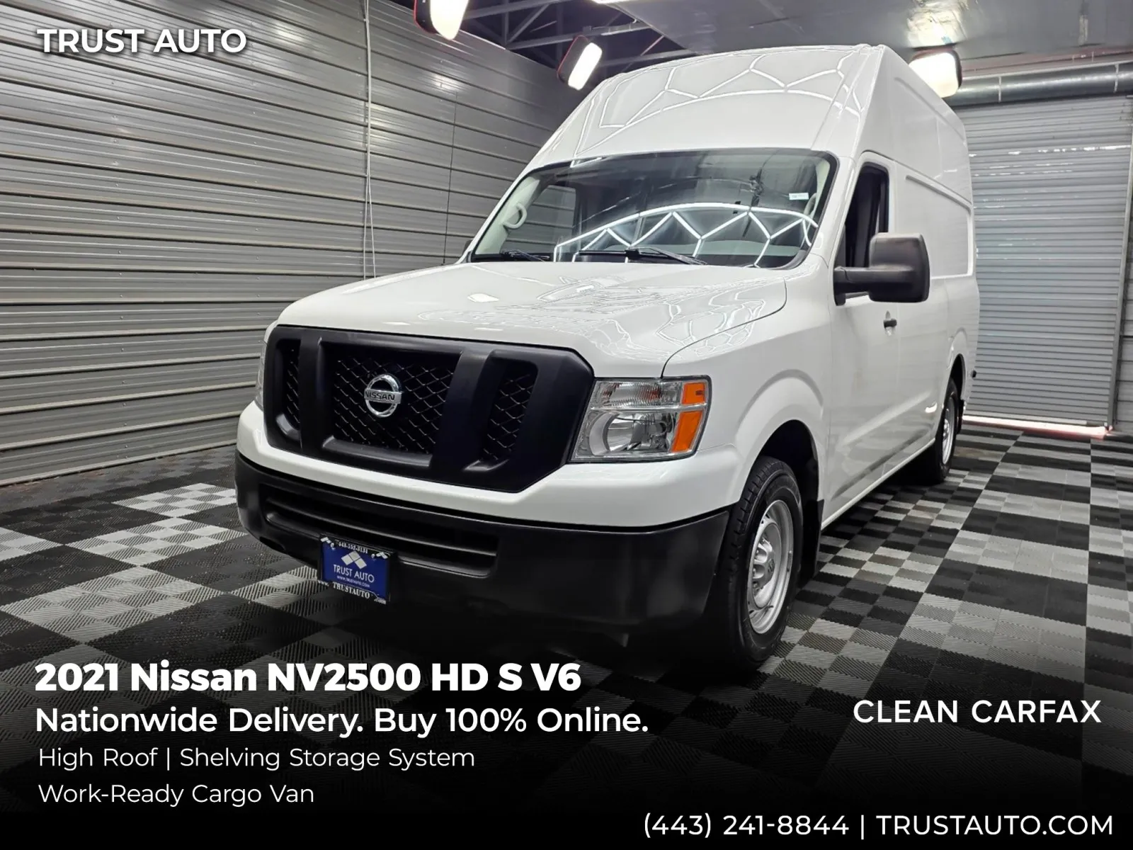 White 2021 Nissan NV2500 HD Cargo S High Roof Minivan/Van w/Shelving Storage System for sale in Sykesville, MD