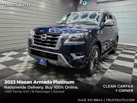 Blue 2023 Nissan Armada Platinum 4WD 8-Passenger Luxury SUV for sale in Sykesville, MD