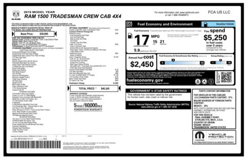 Another view of 2019 Ram 1500 Tradesman 4WD Crew Cab 6-Pass 5.7L V8 Hemi Pickup Truck for sale in Sykesville, MD at Trust Auto