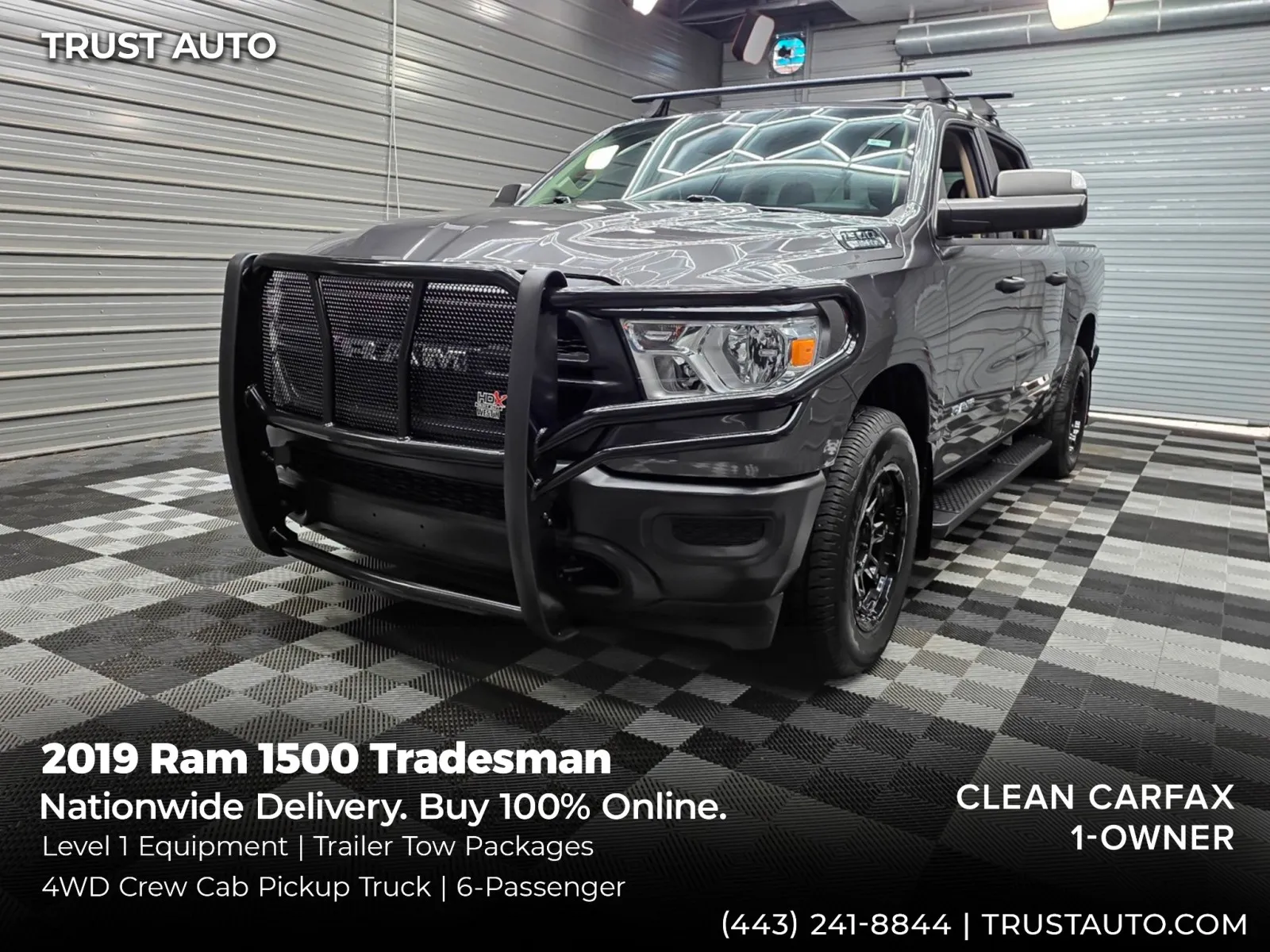 Gray 2019 Ram 1500 Tradesman 4WD Crew Cab 6-Pass 5.7L V8 Hemi Pickup Truck for sale in Sykesville, MD