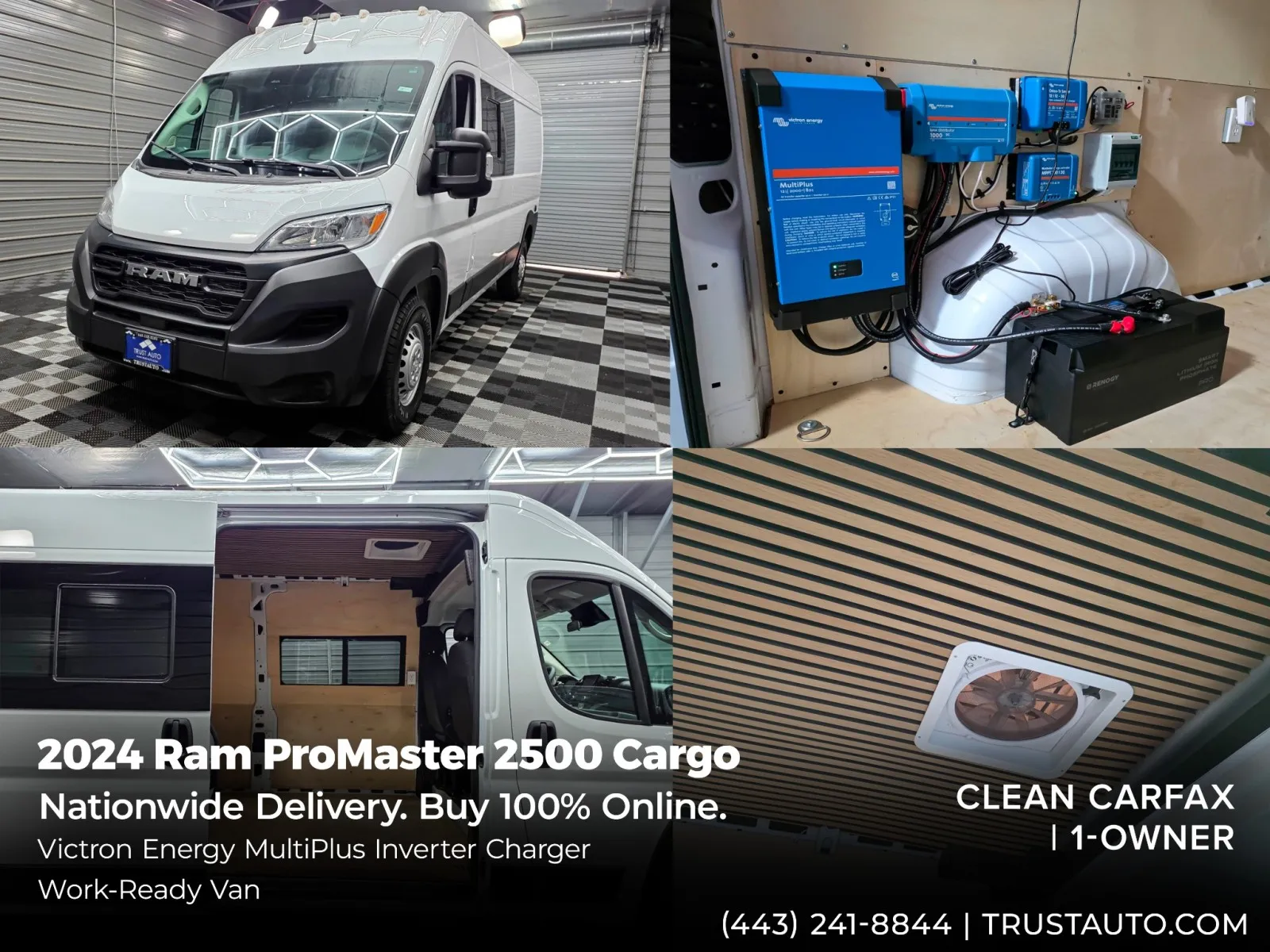 White 2024 Ram ProMaster 2500 Cargo Tradesman 159''WB High Roof Minivan/Van w/Victron Energy MultiPlus Inverter/Charger for sale in Sykesville, MD