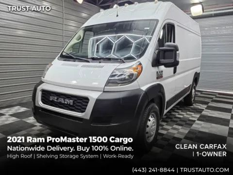 White 2021 Ram ProMaster 1500 Cargo 136 WB High Roof Minivan/Van w/Shelving Storage System for sale in Sykesville, MD