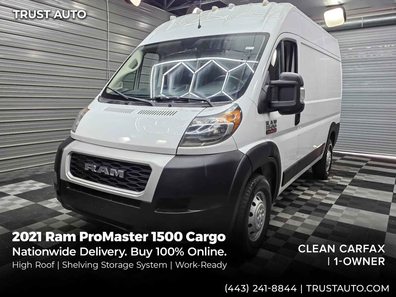 White 2021 Ram ProMaster 1500 Cargo 136 WB High Roof Minivan/Van w/Shelving Storage System for sale in Sykesville, MD