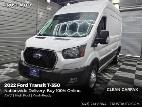 White 2022 Ford Transit T-350 Cargo 148''WB AWD High Roof Minivan/Van for sale in Sykesville, MD